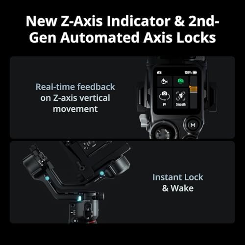 DJI RS 5  Gimbal Stabilizer for Camera Canon/Sony/Panasonic/Nikon/Fujifilm  Fine Tuning Knobs  2nd Gen Automated Axis Locks  Quick Open Tripod  New Z Axis Indicator