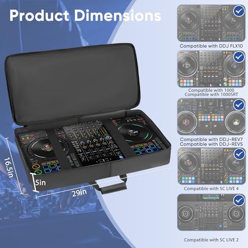 DJ Controller Bag Compatible with DDJ FLX10 / 1000 / REV7 / REV5 / SC LIVE 4  DJ Soft Case Gig Bag with Multi pocket for DJ Controller & Accessories  Medium 