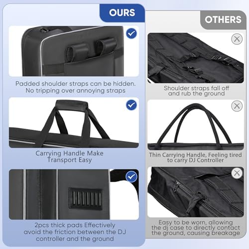 DJ Controller Bag Compatible with DDJ FLX10 / 1000 / REV7 / REV5 / SC LIVE 4  DJ Soft Case Gig Bag with Multi pocket for DJ Controller & Accessories  Medium 