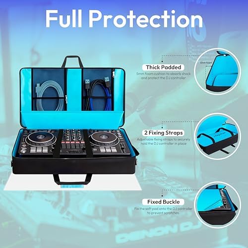 DJ Controller Case Compatible with DDJ FLX10/ DDJ GRV6/ REV5/ REV7/ SC LIVE 4/1000/ 1000SRT  Padded DJ Controller Bag with Multi  Pocket  DJ Backpack with 15 6 Laptop Compartment