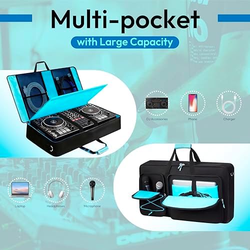 DJ Controller Case Compatible with DDJ FLX10/ DDJ GRV6/ REV5/ REV7/ SC LIVE 4/1000/ 1000SRT  Padded DJ Controller Bag with Multi  Pocket  DJ Backpack with 15 6 Laptop Compartment