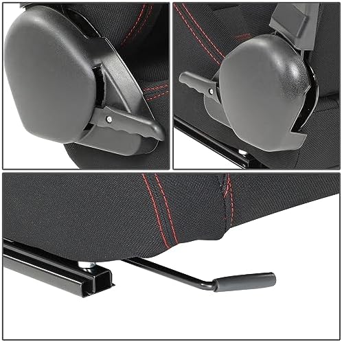 DNA MOTORING 2PCS Racing Bucket Seats with Adjustable Backrest  Single Adjuster and Rail  Compatible with 4 Point Harness  Woven Fabric  Black/Red  RS JBR 005 BK RD
