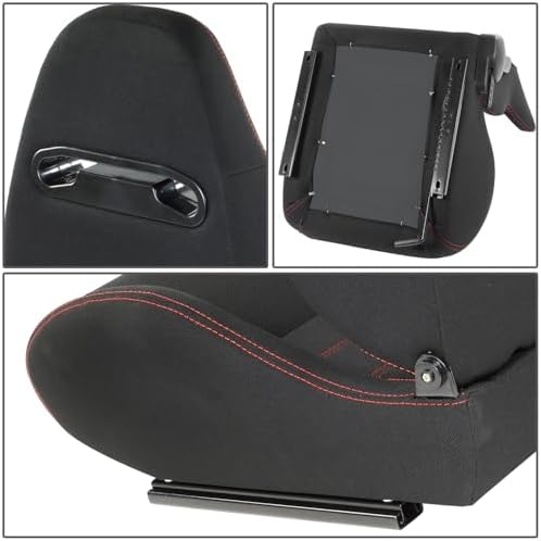 DNA MOTORING 2PCS Racing Bucket Seats with Adjustable Backrest  Single Adjuster and Rail  Compatible with 4 Point Harness  Woven Fabric  Black/Red  RS JBR 005 BK RD