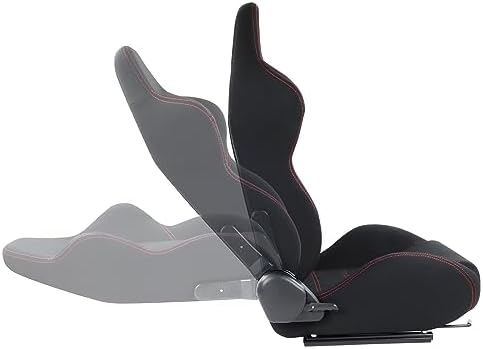 DNA MOTORING 2PCS Racing Bucket Seats with Adjustable Backrest  Single Adjuster and Rail  Compatible with 4 Point Harness  Woven Fabric  Black/Red  RS JBR 005 BK RD