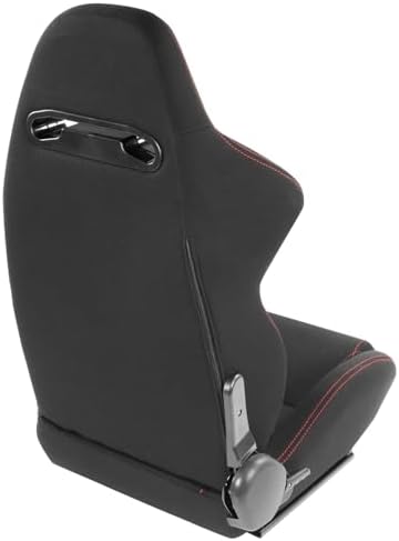 DNA MOTORING 2PCS Racing Bucket Seats with Adjustable Backrest  Single Adjuster and Rail  Compatible with 4 Point Harness  Woven Fabric  Black/Red  RS JBR 005 BK RD