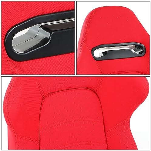 DNA MOTORING 2PCS Racing Bucket Seats with Adjustable Backrest  Single Adjuster and Rail  Compatible with 4 Point Harness  Woven Fabric  Red  RS JBR 005 RD