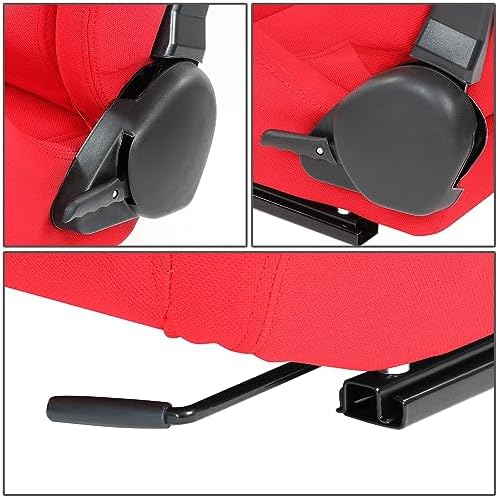 DNA MOTORING 2PCS Racing Bucket Seats with Adjustable Backrest  Single Adjuster and Rail  Compatible with 4 Point Harness  Woven Fabric  Red  RS JBR 005 RD