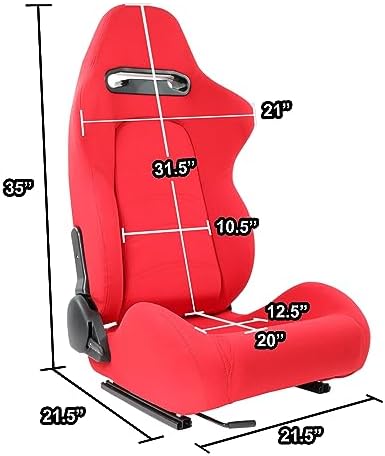 DNA MOTORING 2PCS Racing Bucket Seats with Adjustable Backrest  Single Adjuster and Rail  Compatible with 4 Point Harness  Woven Fabric  Red  RS JBR 005 RD