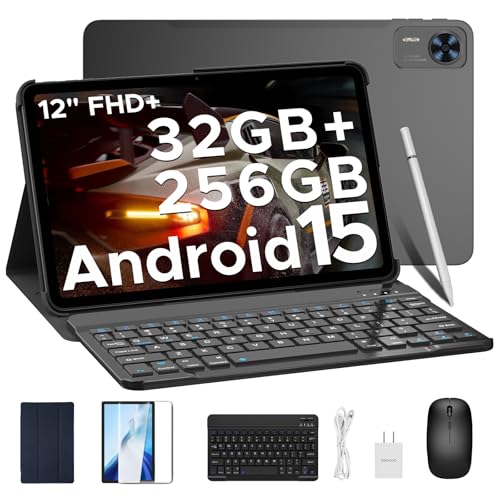 DOOGEE T36 12 inch Tablet with Keyboard  Android 15 Tablet 32GB 256GB/2TB Expand Octa Core Gaming Tablets 8800mAh FHD  Touchscreen with sim Card Slot WiFi 5 Dual Camera BT5 0 Widevine L1 Black