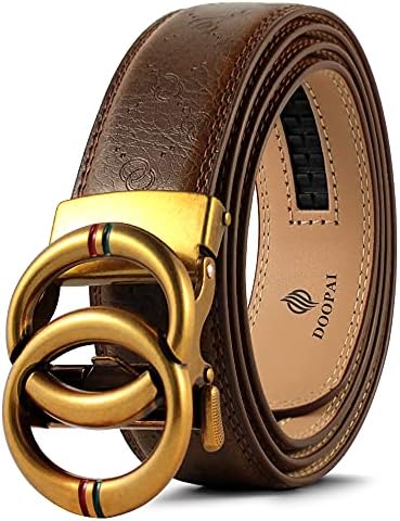 DOOPAI Belt Men  Ratchet Belt Dress Adjustable 1 3/8 Genuine Leather Designer Belt  Size Length Can be Cut  with Gift Box