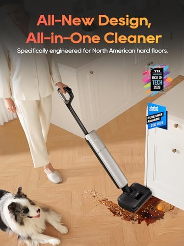 DREAME Aero Pro Wet Dry Vacuum Mop  Ultra Slim with Hot Self Cleaning/Self Drying  0 Hair Tangle Great for Pet Owner  Powerful Wet Dry Vacuum with 60min Runtime  Pick up & Mop at The Same Time