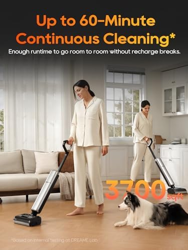 DREAME Aero Pro Wet Dry Vacuum Mop  Ultra Slim with Hot Self Cleaning/Self Drying  0 Hair Tangle Great for Pet Owner  Powerful Wet Dry Vacuum with 60min Runtime  Pick up & Mop at The Same Time