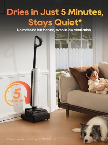 DREAME Aero Pro Wet Dry Vacuum Mop  Ultra Slim with Hot Self Cleaning/Self Drying  0 Hair Tangle Great for Pet Owner  Powerful Wet Dry Vacuum with 60min Runtime  Pick up & Mop at The Same Time