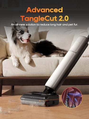 DREAME Aero Pro Wet Dry Vacuum Mop  Ultra Slim with Hot Self Cleaning/Self Drying  0 Hair Tangle Great for Pet Owner  Powerful Wet Dry Vacuum with 60min Runtime  Pick up & Mop at The Same Time