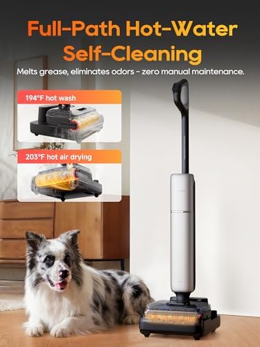 DREAME Aero Pro Wet Dry Vacuum Mop  Ultra Slim with Hot Self Cleaning/Self Drying  0 Hair Tangle Great for Pet Owner  Powerful Wet Dry Vacuum with 60min Runtime  Pick up & Mop at The Same Time