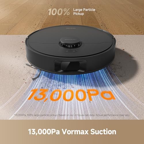 DREAME D20 Plus Robot Vacuum and Mop  13 000Pa Suction  Self Emptying with 5L Dust Bag  DuoBrush for Pet Hair  LDS Mapping  App & Voice Control  Ideal for Hard Floors & Carpets  Black 