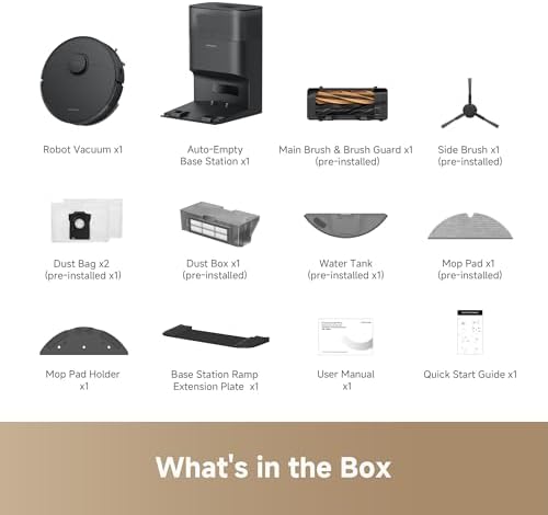 DREAME D20 Plus Robot Vacuum and Mop  13 000Pa Suction  Self Emptying with 5L Dust Bag  DuoBrush for Pet Hair  LDS Mapping  App & Voice Control  Ideal for Hard Floors & Carpets  Black 