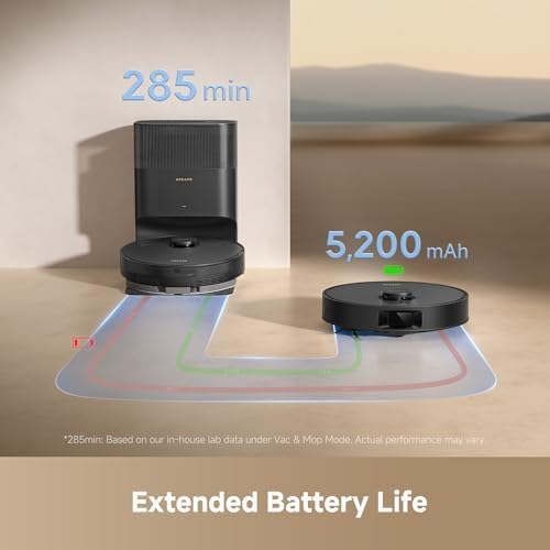 DREAME D20 Plus Robot Vacuum and Mop  13 000Pa Suction  Self Emptying with 5L Dust Bag  DuoBrush for Pet Hair  LDS Mapping  App & Voice Control  Ideal for Hard Floors & Carpets  Black 