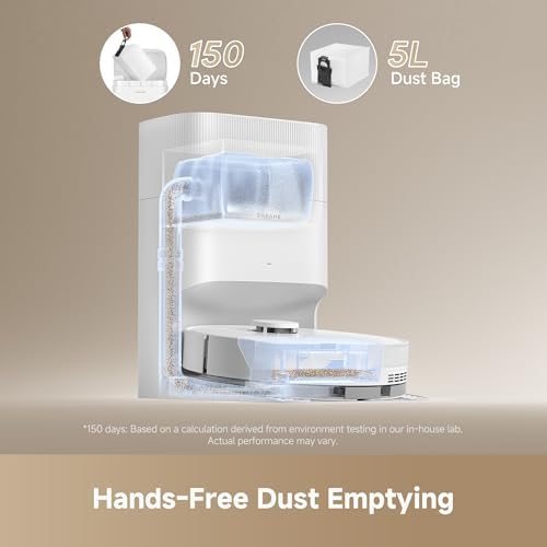 DREAME D20 Plus Robot Vacuum and Mop  13 000Pa Suction  Self Emptying with 5L Dust Bag  DuoBrush for Pet Hair  LDS Mapping  App & Voice Control  5200mAh Battery  Ideal for Hard Floors & Carpets