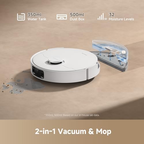 DREAME D20 Plus Robot Vacuum and Mop  13 000Pa Suction  Self Emptying with 5L Dust Bag  DuoBrush for Pet Hair  LDS Mapping  App & Voice Control  5200mAh Battery  Ideal for Hard Floors & Carpets