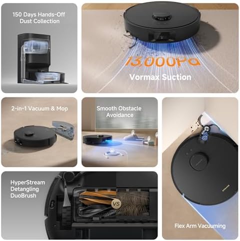 DREAME D20 Pro Plus Robot Vacuum  13 000Pa Suction  DuoBrush for Pet Hair  Corner Cleaning  Self Emptying  LDS Navigation Laser Avoidance  Vacuum Mop  Hard Floors&Carpets  Black 