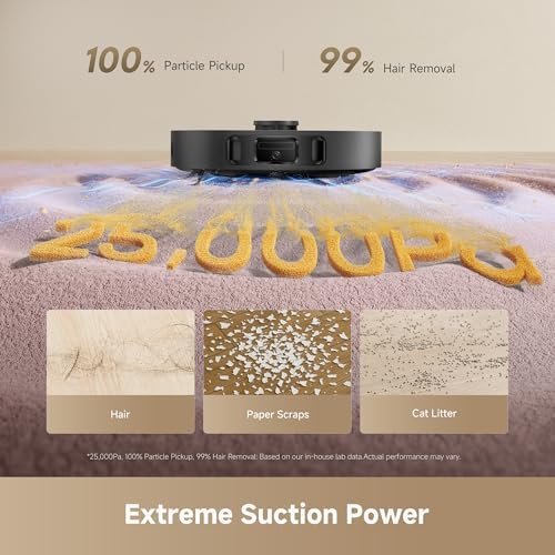 DREAME D30 Ultra Robot Vacuum and Mop  25 000Pa Powerful Suction  All in One Base Station with 100 Days Auto Empty  MopExtend Tech for Edge Cleaning  Smart Obstacle Avoidance  Black