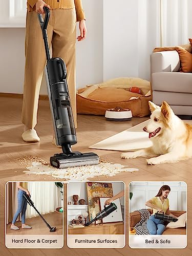 DREAME H12 Dual Smart Wet Dry Vacuum Cleaner  Floor Cleaner Mop Combo 4 in 1 Cordless Vacuum for Multi Surface  One Step Self Cleaning with Hot Air Drying  Black