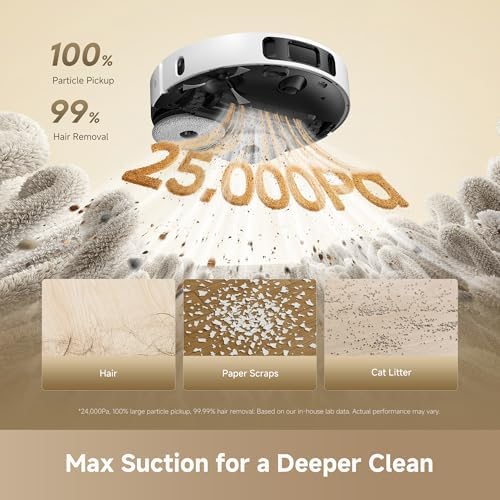 DREAME L40 Ultra Gen 2 Robot Vacuum and Mop with 25 000Pa Suction  Extendable Side Brush and Mop  All in One Self Emptying & Cleaning Dock  Voice & App Control  White