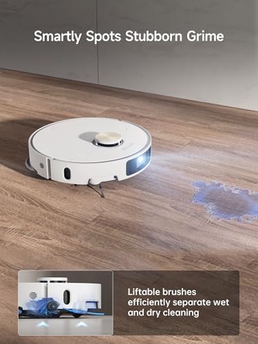 Aspiradora ultra robótica X40 con trapeador extraíble y elevable, succión de 12,000 Pa, limpieza extensiva de cepillo lateral, trapeador de 158 °F y tabla de lavar, autolimpieza de vacío, recarga automática, cepillos elevables, color blanco