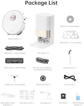 Aspiradora ultra robótica X40 con trapeador extraíble y elevable, succión de 12,000 Pa, limpieza extensiva de cepillo lateral, trapeador de 158 °F y tabla de lavar, autolimpieza de vacío, recarga automática, cepillos elevables, color blanco