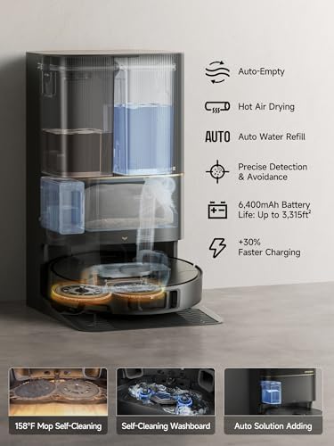 DREAME X40 Ultra Robotic Vacuum with Removable & Liftable Mop  12 000Pa Suction  Side Brush Extensive Cleaning  158 F Mop & Washboard Self Cleaning  Auto Empty  Auto Refill  liftable Brushes