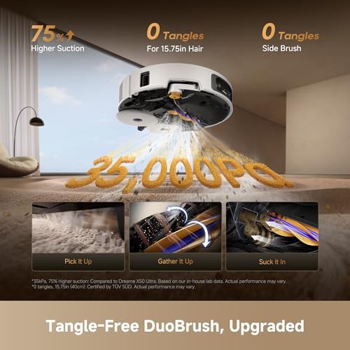 DREAME X60 Ultra Robot Vacuum and Mop  3 13in Ultra Thin Design  3 47in Obstacle Clearing  35 000Pa Suction  Self Emptying&Refilling  Mop Self Cleaning  100  Detangling  280 Obstacle Avoidance  White