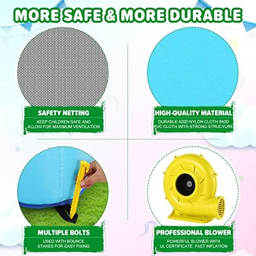 DREAMVAN Inflatable Bounce House with Blower  Bouncy Castle/Waterslide & Pool for Wet Dry Combo  Fun Bounce Area with Basketball Hoop Jumping Castle for Kids 3 10 Backyard