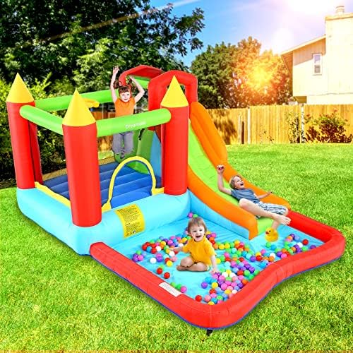 DREAMVAN Inflatable Bounce House with Blower  Bouncy Castle/Waterslide & Pool for Wet Dry Combo  Fun Bounce Area with Basketball Hoop Jumping Castle for Kids 3 10 Backyard