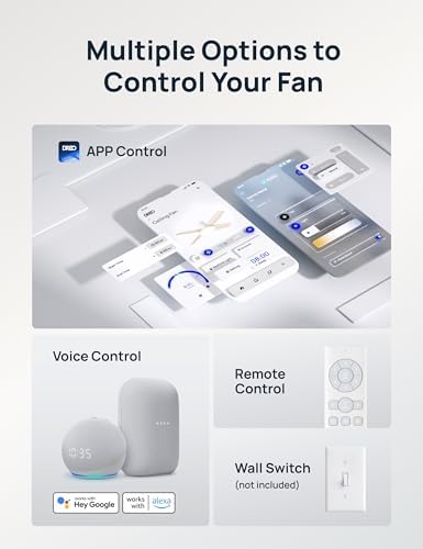 DREO Ceiling Fans with Lights  12 Speeds & 3 Fan Modes  Quiet DC Motor  Low Profile Easy to Install  Flush Mount Smart Ceiling Fan with Dimmable LED  12H Timer for Bedroom  Remote  White  44