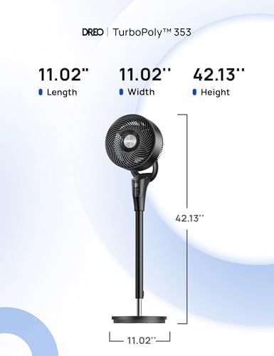 DREO Fan for Bedroom  2026 Upgraded  90ft Airflow  20dB Quiet Fan  90  Oscillating Standing Fan for Whole Room  DC Motor  8 H Speeds  3 Modes  38 42 Adjustable Height  8H Timer  105  Manual Vertical