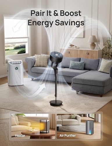 DREO Fan for Bedroom  2026 Upgraded  90ft Airflow  20dB Quiet Fan  90  Oscillating Standing Fan for Whole Room  DC Motor  8 H Speeds  3 Modes  38 42 Adjustable Height  8H Timer  105  Manual Vertical