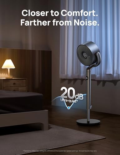 DREO Fan for Bedroom  120  120 Omni directional Oscillating Fan  90ft  DC Motor  20 dB Quiet Standing Pedestal Fans  8 Speeds  3 Modes Circulator with Remote  35 40 Adjustable Height  8H Timer
