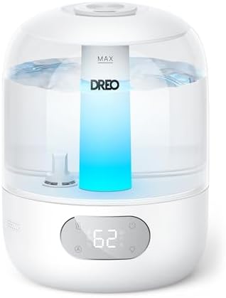 DREO Humidifiers for Bedroom  3L Top Fill 30H & 26dB Quiet Runtime for Large Room  Cool Mist Ultrasonic Humidifier with Humidity Sensor  Night Light for Home  Baby  Nursery  Plants  New Edition