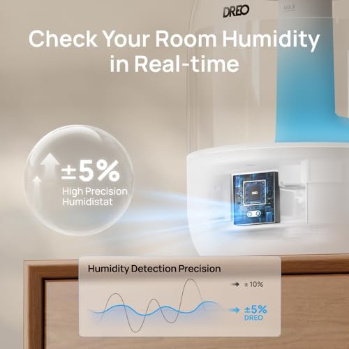 DREO Humidifiers for Bedroom  3L Top Fill 30H & 26dB Quiet Runtime for Large Room  Cool Mist Ultrasonic Humidifier with Humidity Sensor  Night Light for Home  Baby  Nursery  Plants  New Edition