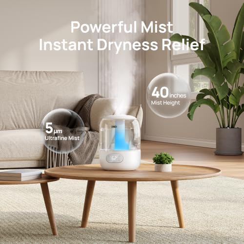 DREO Humidifiers for Bedroom  3L Top Fill 30H & 26dB Quiet Runtime for Large Room  Cool Mist Ultrasonic Humidifier with Humidity Sensor  Night Light for Home  Baby  Nursery  Plants  New Edition