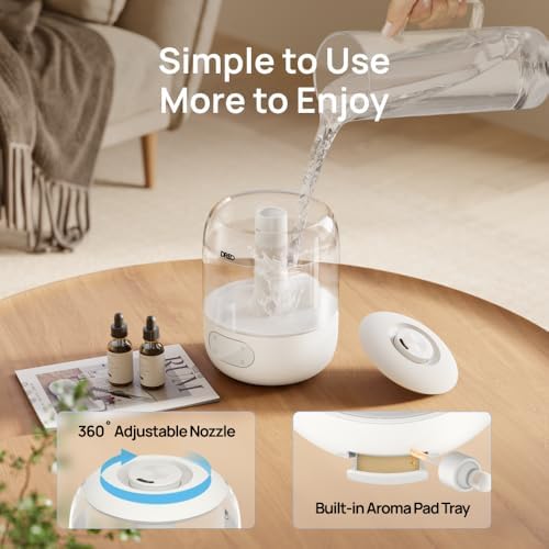 DREO Humidifiers for Bedroom  3L Top Fill 30H & 26dB Quiet Runtime for Large Room  Cool Mist Ultrasonic Humidifier with Humidity Sensor  Night Light for Home  Baby  Nursery  Plants  New Edition
