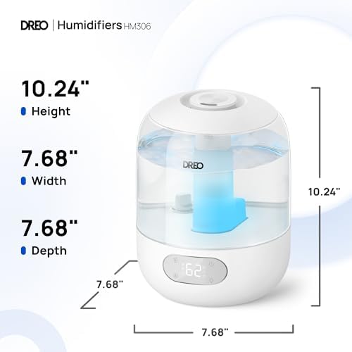 DREO Humidifiers for Bedroom  3L Top Fill 30H & 26dB Quiet Runtime for Large Room  Cool Mist Ultrasonic Humidifier with Humidity Sensor  Night Light for Home  Baby  Nursery  Plants  New Edition