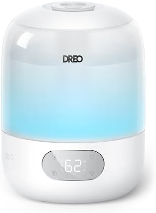 DREO Humidifiers for Bedroom  3L Top Fill 30H & 26dB Quiet Runtime for Large Room  Cool Mist Ultrasonic Humidifier with Humidity Sensor  Night Light for Home  Baby  Nursery  Plants  New Edition