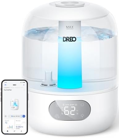 DREO Humidifiers for Bedroom  3L Top Fill 30H & 26dB Quiet Runtime for Large Room  Cool Mist Ultrasonic Humidifier with Humidity Sensor  Night Light for Home  Baby  Nursery  Plants  New Edition
