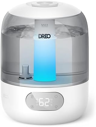 DREO Humidifiers for Bedroom  3L Top Fill 30H & 26dB Quiet Runtime for Large Room  Cool Mist Ultrasonic Humidifier with Humidity Sensor  Night Light for Home  Baby  Nursery  Plants  New Edition