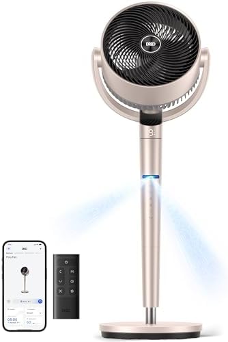 DREO Smart Fan for Bedroom  Position based Oscillation  150  120  3D Oscillating Fan  110ft Pedestal Fans with Wi Fi/Voice/Remote  Standing Fans Work with Alexa/Google  9 Speeds  6 Modes  25dB  Silver