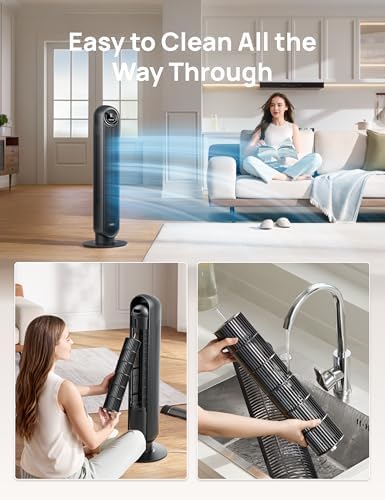 DREO Tower Fan for Bedroom  2026 Upgraded DC Motor  28ft/s High Velocity  20dB Ultra Quiet Standing Fan  8 Speeds 4 Modes  90  Oscillating Bladeless Fan for Indoors  Floor Fans with Remote  Black