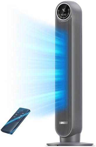 DREO Tower Fan for Bedroom  2026 Upgraded DC Motor  28ft/s High Velocity  20dB Ultra Quiet Standing Fan  8 Speeds 4 Modes  90  Oscillating Bladeless Fan for Indoors  Floor Fans with Remote  Black