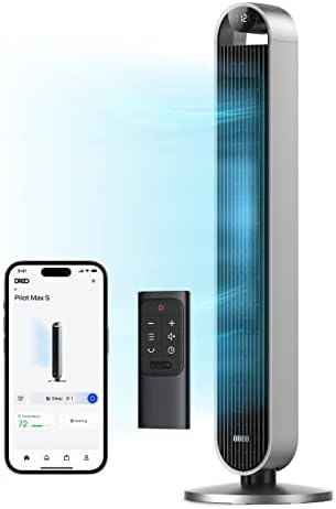 DREO Tower Fan for Bedroom  42 Inch 120  Oscillating Fan  20dB Quiet DC Motor  28ft/s Velocity Bladeless Standing Fan with 12 Speeds  4 Modes  12H Timer Cooling Fans for Home  Living Room